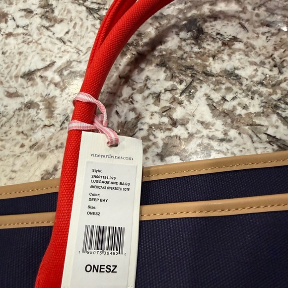 Vineyard Vines Deep Bay Tote with Red Handles - Picture 3 of 3